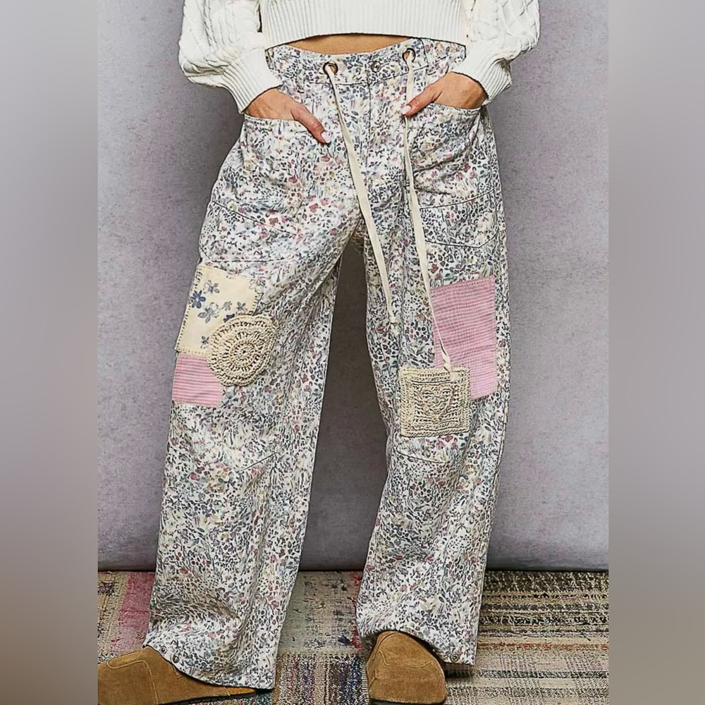 NEW POL spring collection : “The Peona”Boho Floral Patchwork Wide Leg Pants